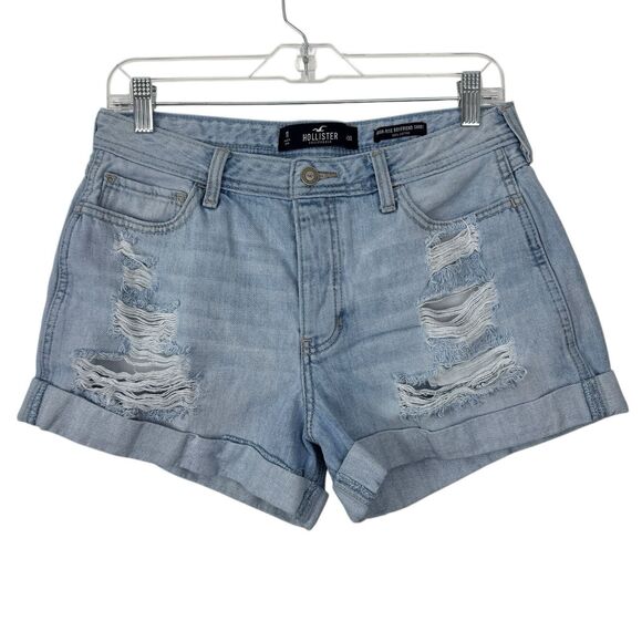 Hollister Pants - Hollister High Rise Boyfriend Short SZ 11 / 30 Light Wash Distressed Button Fly